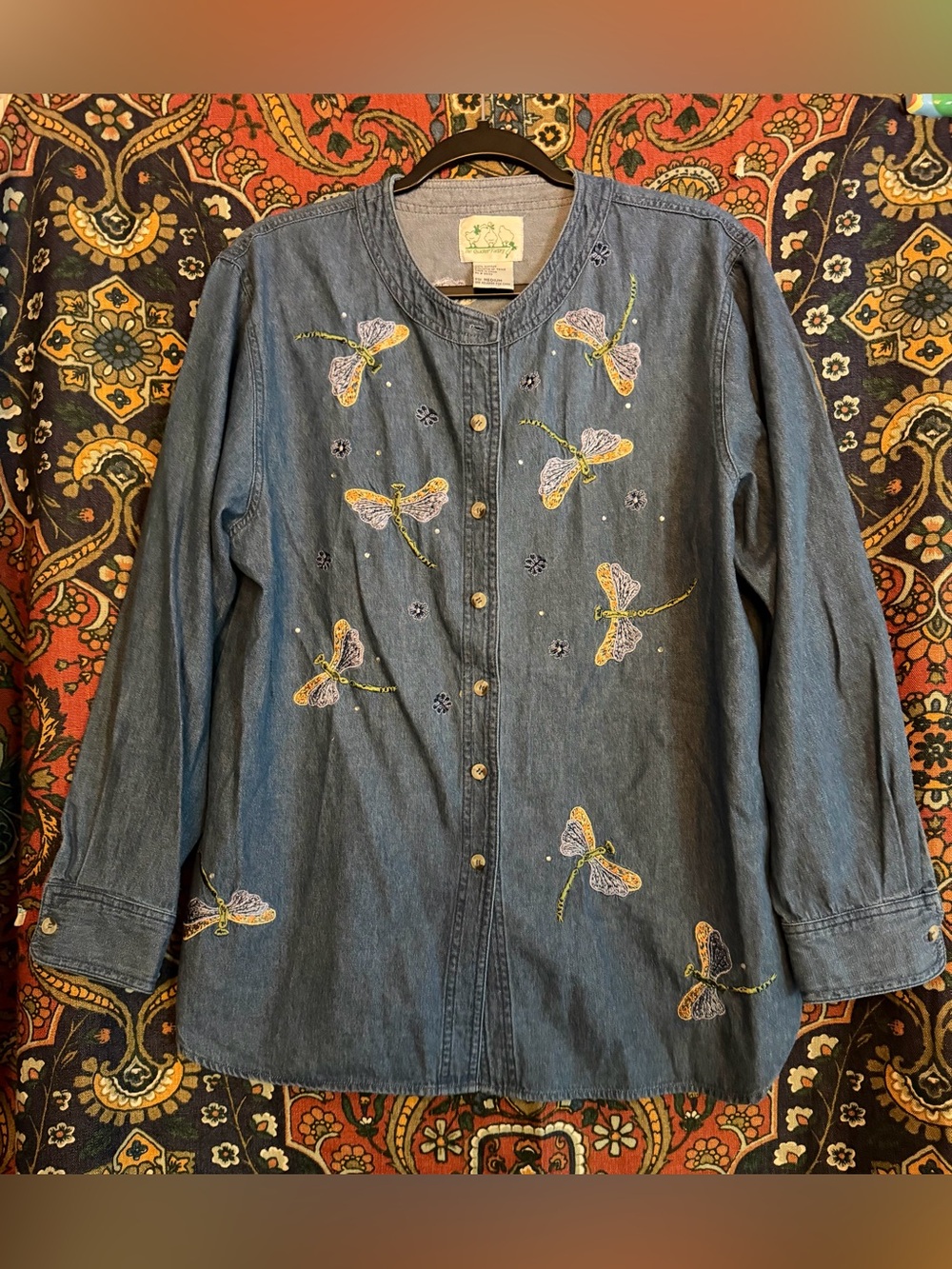 Quacker Factory Blue Denim Shirt / Jacket with Dragonfly Embroidery